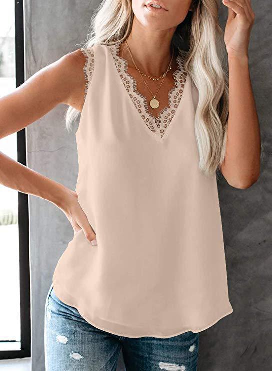 Lace v-neck sleeveless blouse