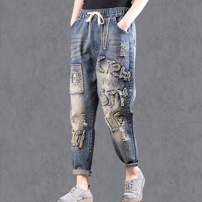 Women's Jeans Comfortable And Casual Elastic Waist Wide Legs