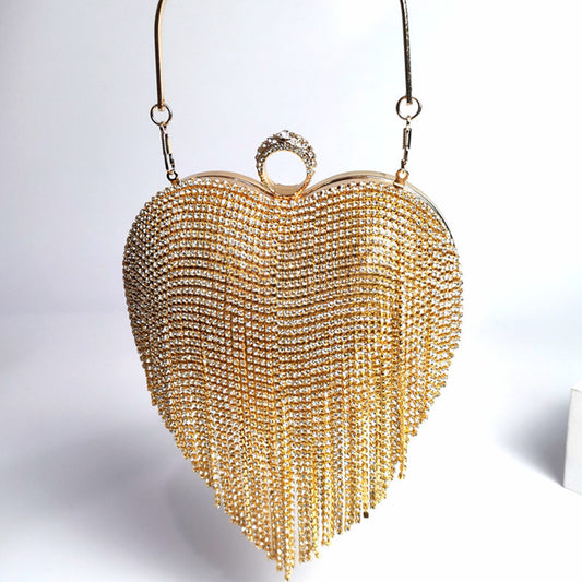 Heart Shaped Rinestone-Inlaid Handbag