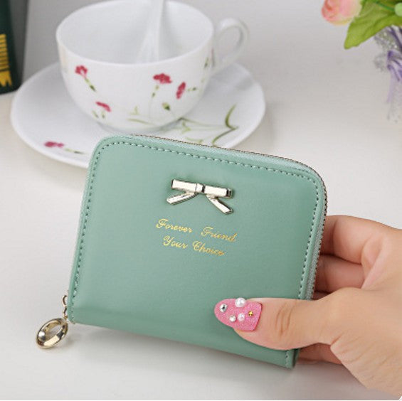 Women's Short Bowknot Clutch Bag Zipper Coin Purse