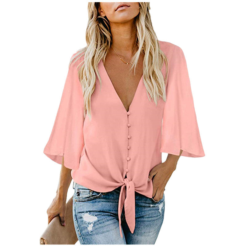 V-neck blouse -Pink -Black -White