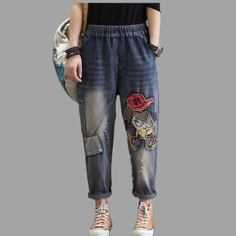 Women's Jeans Comfortable And Casual Elastic Waist Wide Legs