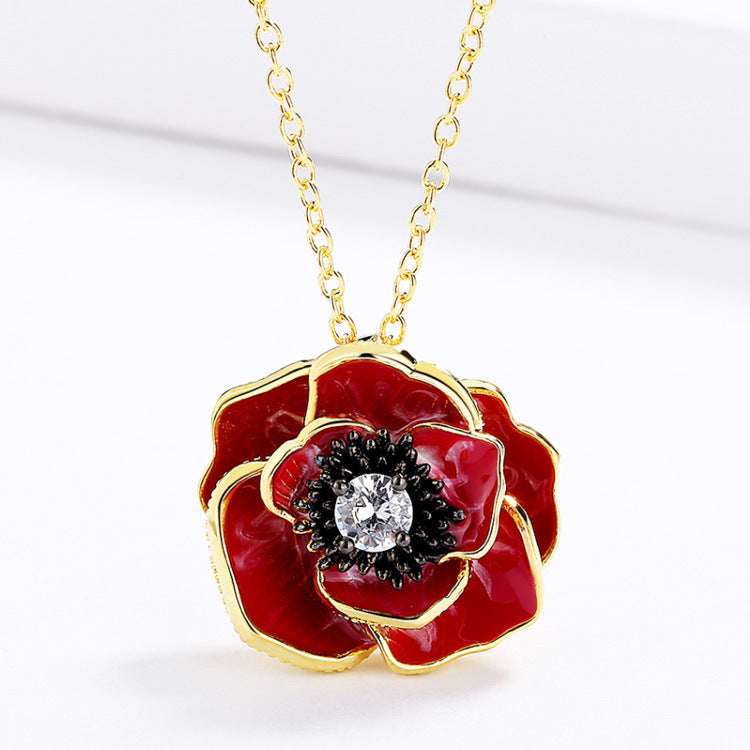 Fashion Red Epoxy Flower Pendant For Women