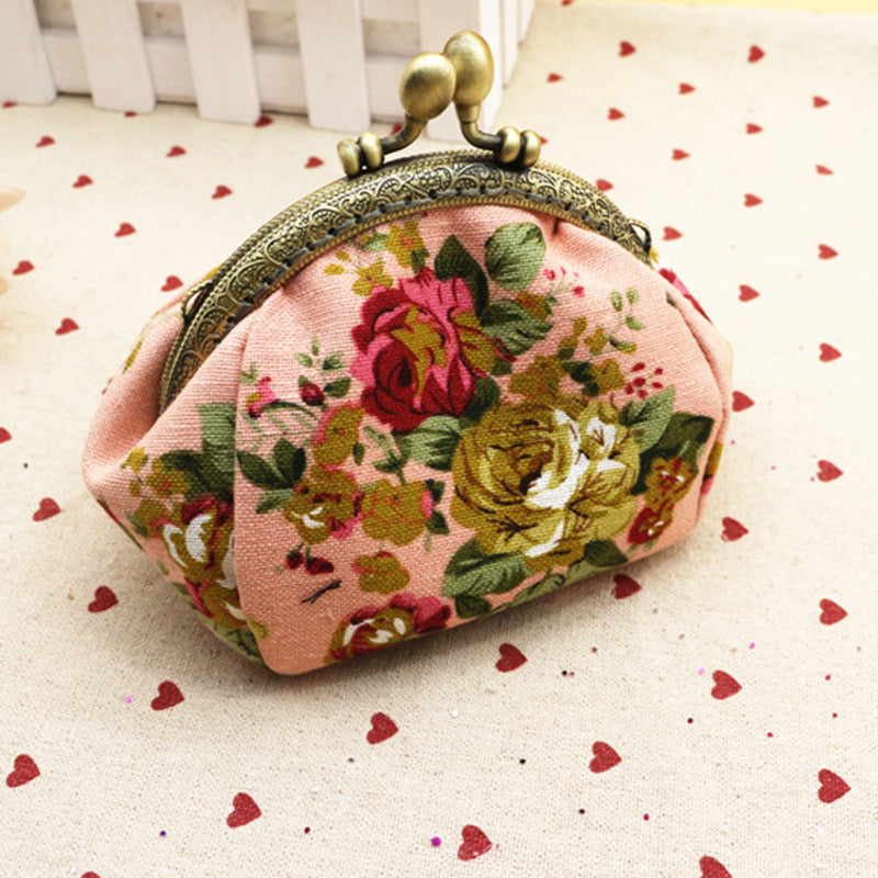 Canvas fabric coin purse Creative small purse hand take coin bag gold material package Key card package