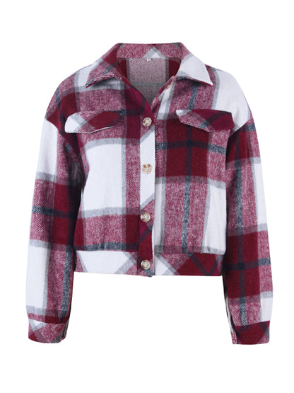 Women's fashion casual short plaid jacket