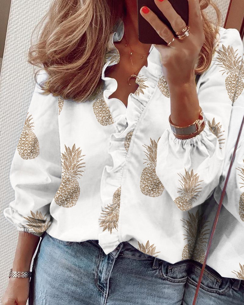 New long-sleeved ruffled shirt blouse