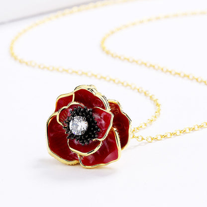 Fashion Red Epoxy Flower Pendant For Women