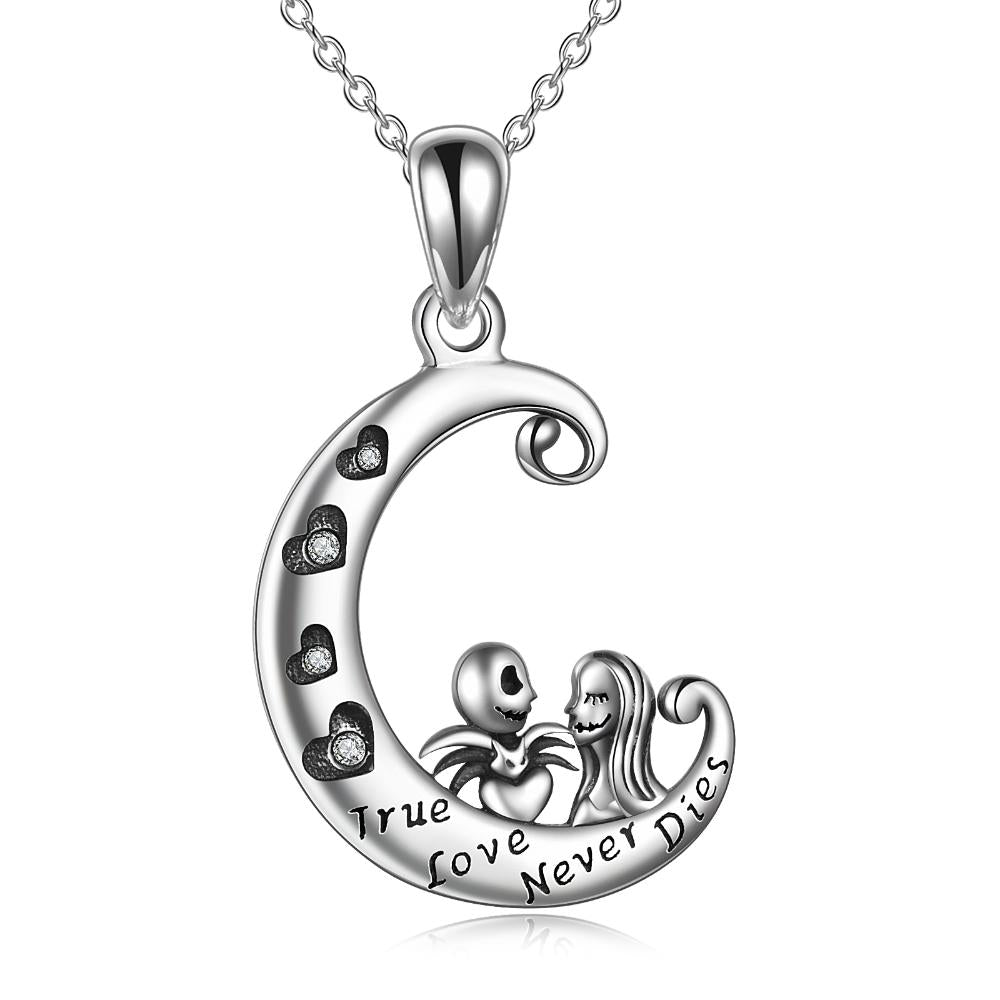 Nightmare Before Christmas Necklace Sterling Silver Jack Sally Ture Love Never Dies