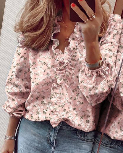 New long-sleeved ruffled shirt blouse