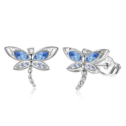 Dragonfly Gifts for Women Sterling Silver Dragonfly Stud Earrings Jewelry with Austrian Crystal