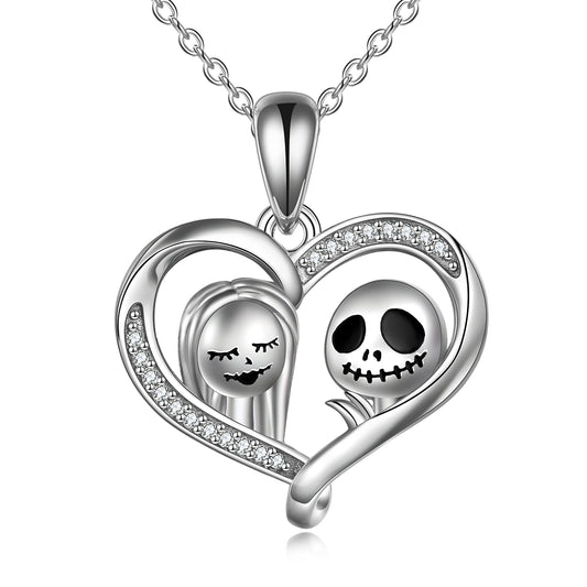 Nightmare Before Christmas Necklace Sterling Silver Jack Skellington and Sally Infinity Heart Necklace