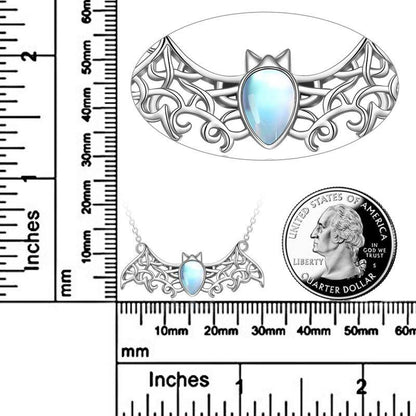 Moonstone Bat Necklace for Women S925 Sterling Silver Celtic Bat Pendant Irish Jewelry Halloween Christmas Gifts for Girls