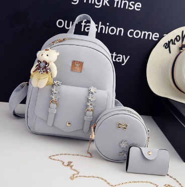 Fashion 3pcs Set Bag Women Leather Backpack Cute School Backpacks For Teenage Girls Female Shoulder Bag Flowers Purse