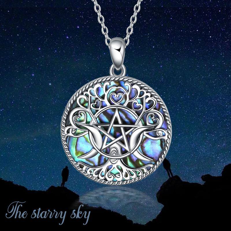 Sterling Silver Triple Moon Goddess Pentagram Pentacle Pendant necklace Pagan Wiccan Jewelry