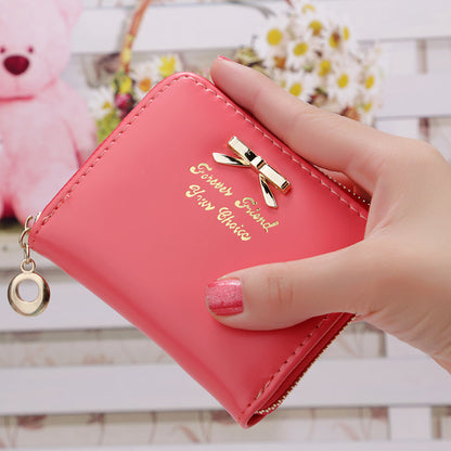 Women's Short Bowknot Clutch Bag Zipper Coin Purse