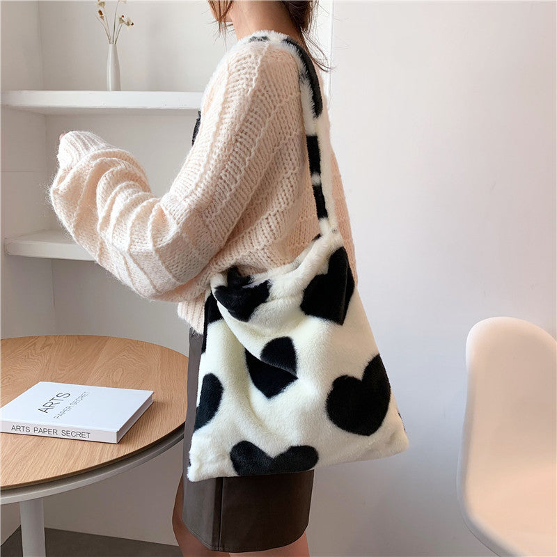 Love Shoulder Bags Winter Plush Shopping Bags For Women