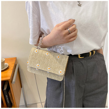 Summer Straw Bags For Women Small Square Female Shoulder Messenger Bags Handbags Purse Daisy Woven Chain Small Crossbody Bags