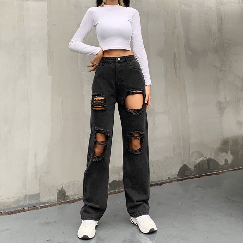 Fashion Casual High-waist Straight-leg Pants Trousers