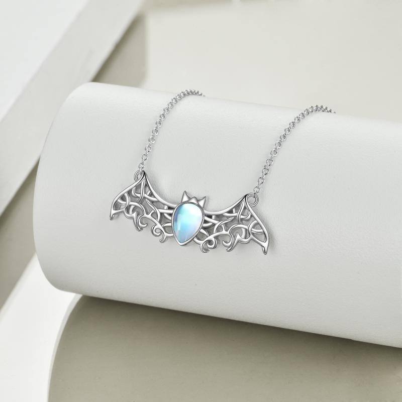 Moonstone Bat Necklace for Women S925 Sterling Silver Celtic Bat Pendant Irish Jewelry Halloween Christmas Gifts for Girls