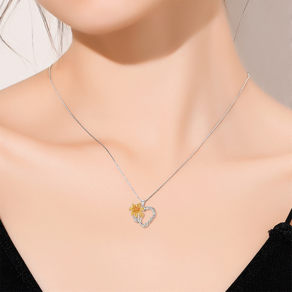 Necklace for Grandma 925 Sterling Silver Lily Flower Heart Necklace I Love You Grandmother Nana Pendant Women Jewelry Birthday Gift