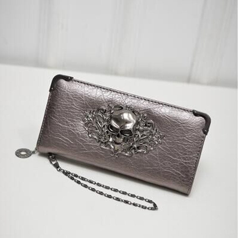 2021 Wallet Female Clutch Coin Purse Women PU Leather Wallet Long Zipper Closed Wallets Skull Flower Design Lady Purses