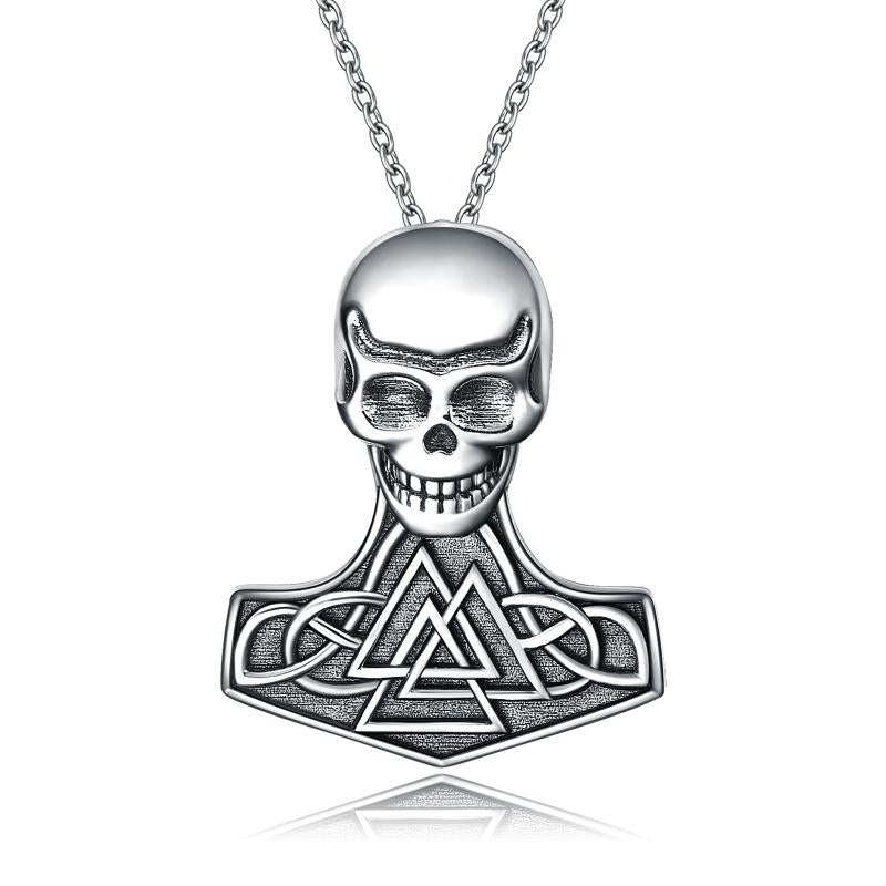 925 Sterling Silver Vintage Celtic Knot Skull Pendant Necklace Jewelry