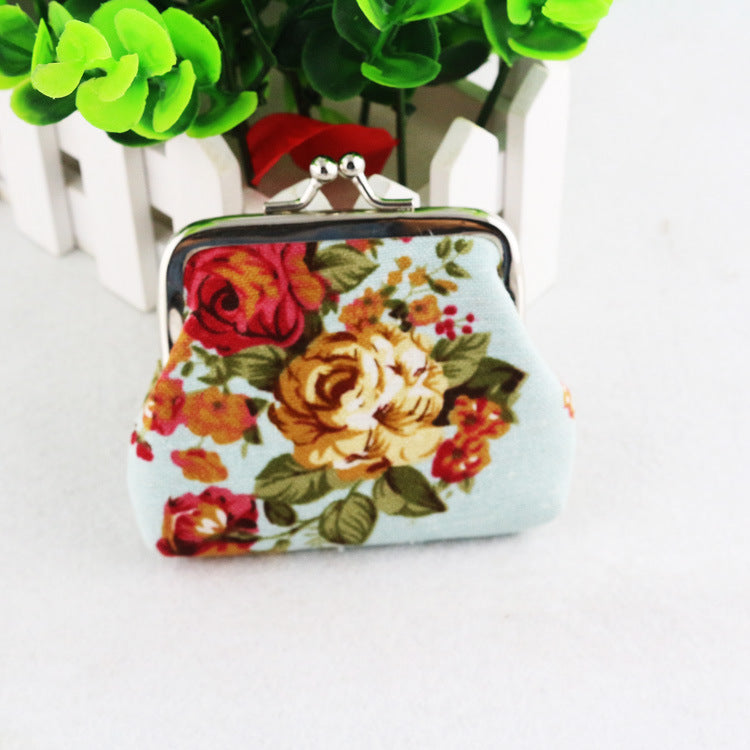 Canvas Rose Mini Coin Purse Women's Fabric Buckle Coin Bag Cute Small Purse