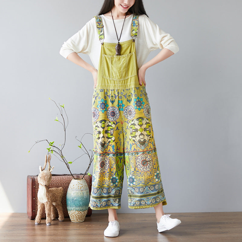 Printed Crotch Denim Wide-leg Pants