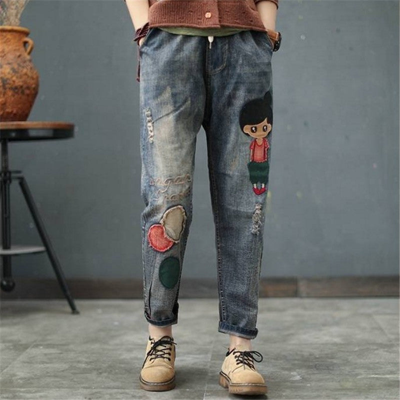 Women's Jeans Comfortable And Casual Elastic Waist Wide Legs