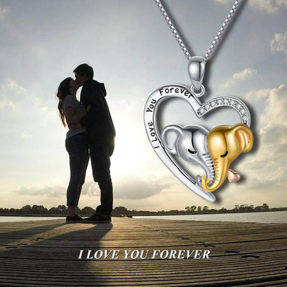 Elephant Necklace 925 Sterling Silver I Love You Forever Lucky Elephant Pendant Necklace Jewelry for Women