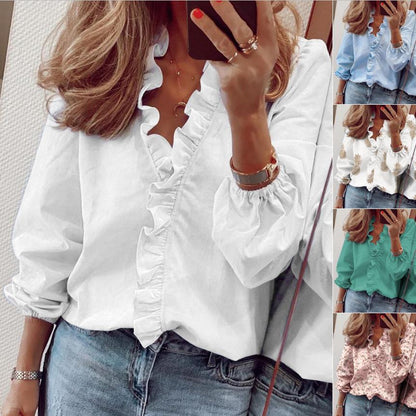 New long-sleeved ruffled shirt blouse