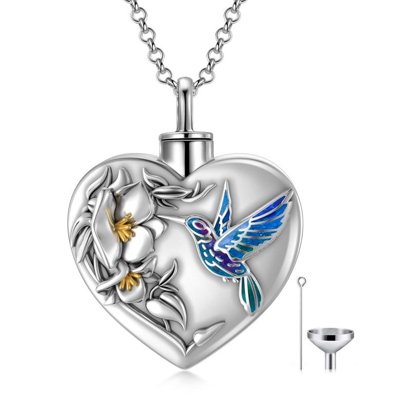 Hummingbird Flower Necklace 925 Sterling Silver Heart Keepsake Memorial Locket Holder Jewelry Gift