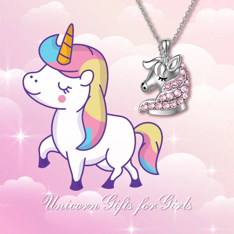 Sterling Silver Unicorn Necklace with Pink Crystals Birthday Gifts for Girls Daughter Granddaughter Women