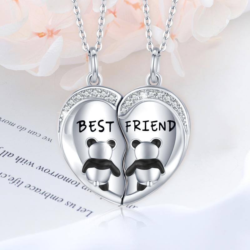 Best Friend Necklaces for 2 Panda Necklace BFF Friendship Necklace for 2 pcs Heart Forever Cute Animal Necklace 925 Sterling Silver Jewelry