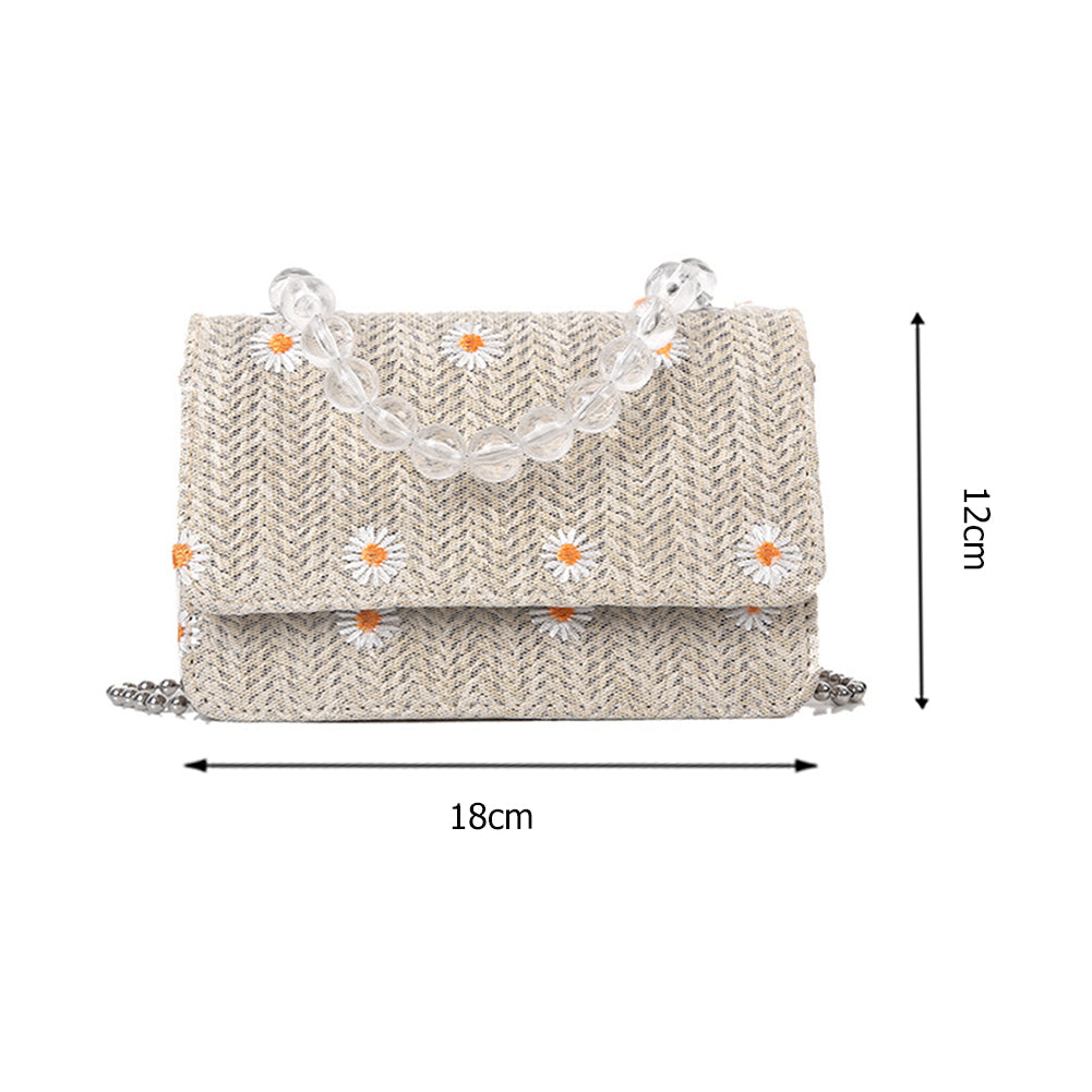 Summer Straw Bags For Women Small Square Female Shoulder Messenger Bags Handbags Purse Daisy Woven Chain Small Crossbody Bags