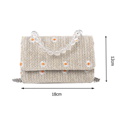 Summer Straw Bags For Women Small Square Female Shoulder Messenger Bags Handbags Purse Daisy Woven Chain Small Crossbody Bags