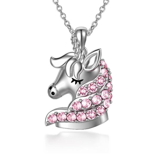 Sterling Silver Unicorn Necklace with Pink Crystals Birthday Gifts for Girls Daughter Granddaughter Women