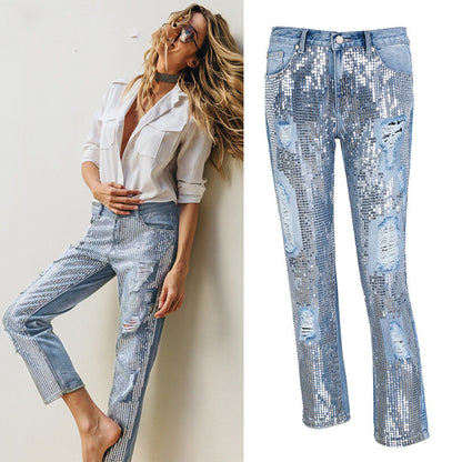 Women's Mid-rise Loose Straight-leg Cropped Denim Pants