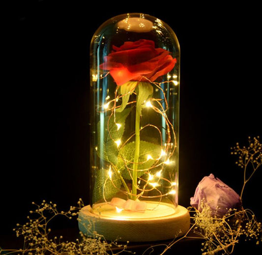 Enchanted Forever Rose Flower In Glass LED Light Christmas Decoration