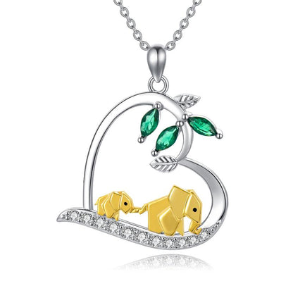 Elephant Necklace 925 Sterling Silver Mother And Child Lucky Origami Elephant Pendant Necklace Jewelry for Women