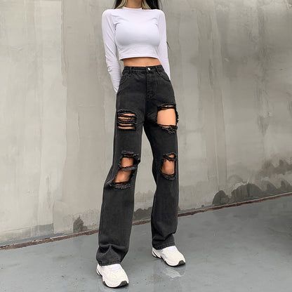 Fashion Casual High-waist Straight-leg Pants Trousers