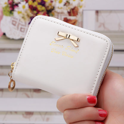 Women's Short Bowknot Clutch Bag Zipper Coin Purse