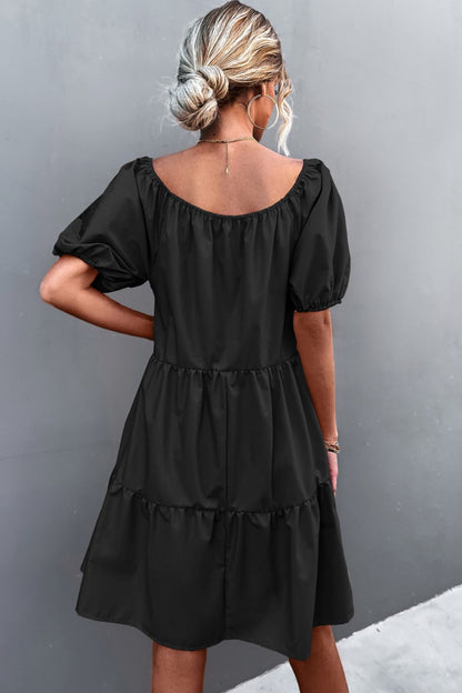 Square Neck Short Sleeve Mini Dress