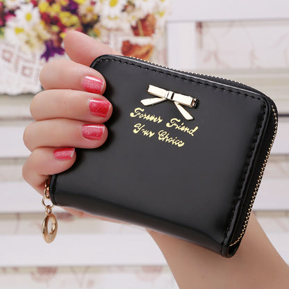 Women's Short Bowknot Clutch Bag Zipper Coin Purse