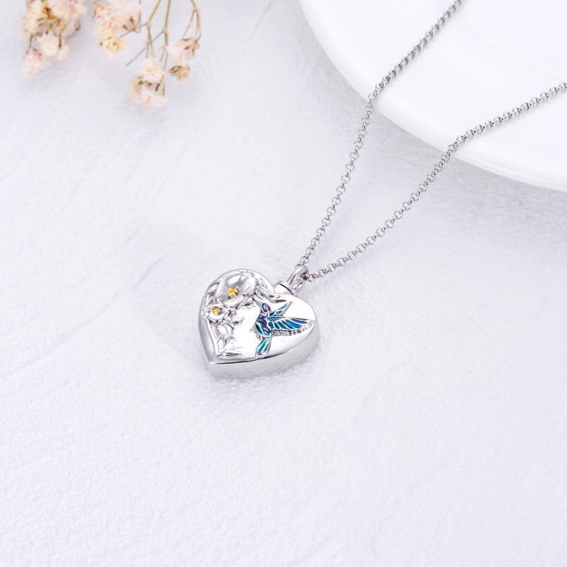 Hummingbird Flower Necklace 925 Sterling Silver Heart Keepsake Memorial Locket Holder Jewelry Gift