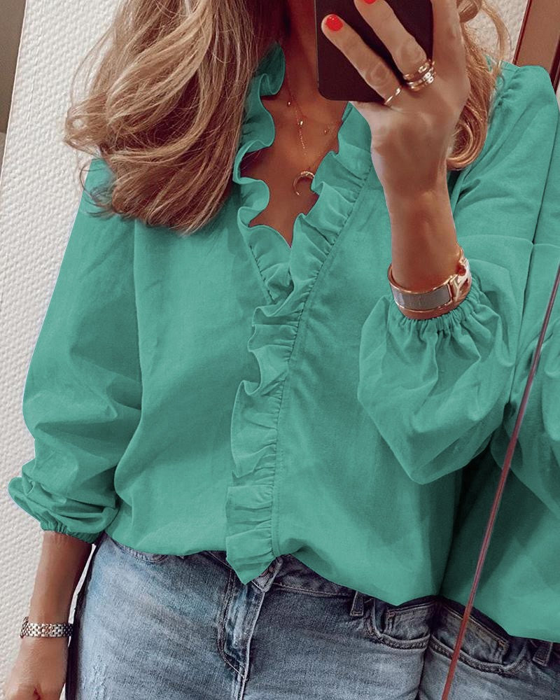 New long-sleeved ruffled shirt blouse