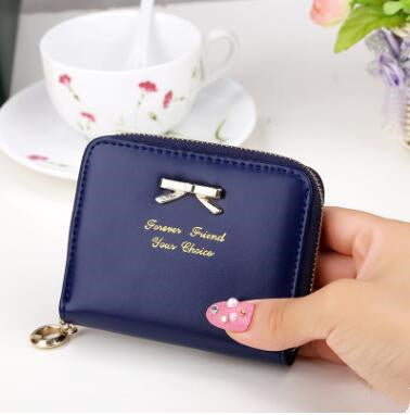 Women's Short Bowknot Clutch Bag Zipper Coin Purse