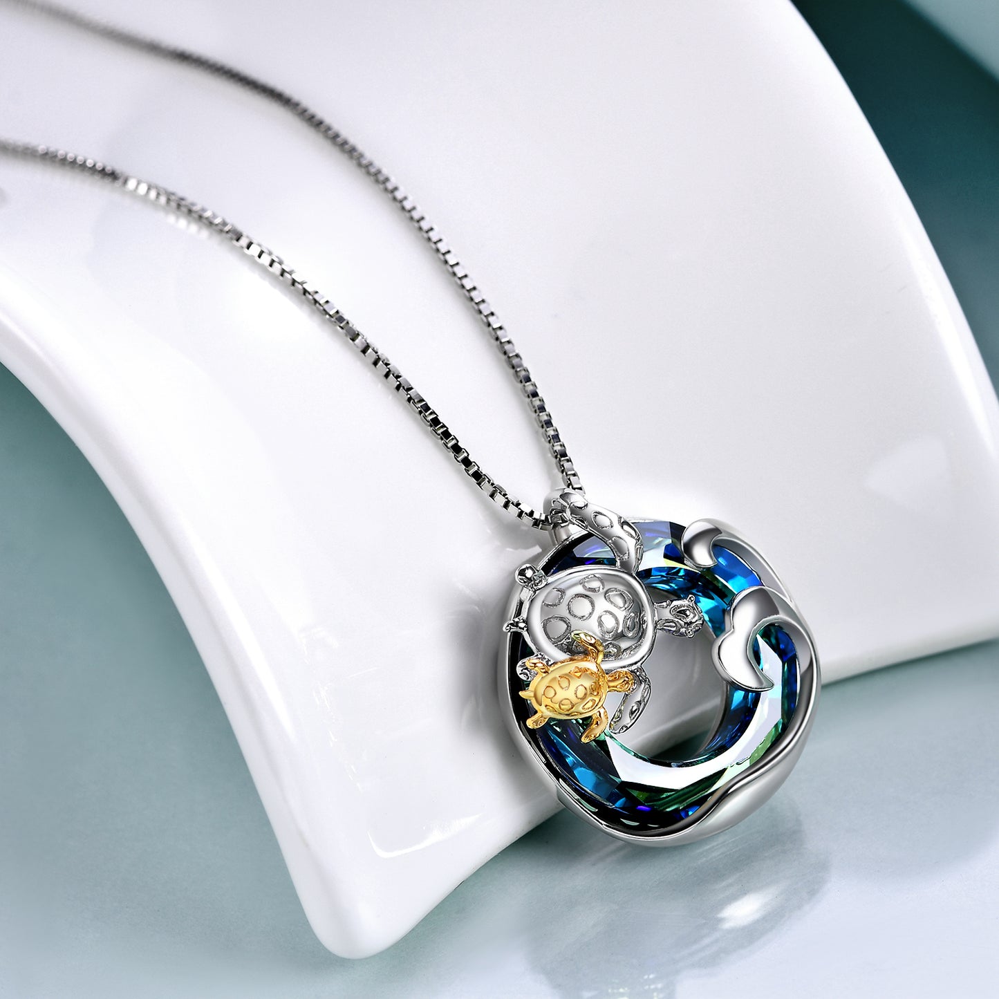 Sea Turtle Gifts for Mom and Daughter Sterling Silver Turtle Animal Necklace Women Jewelry with Crystal