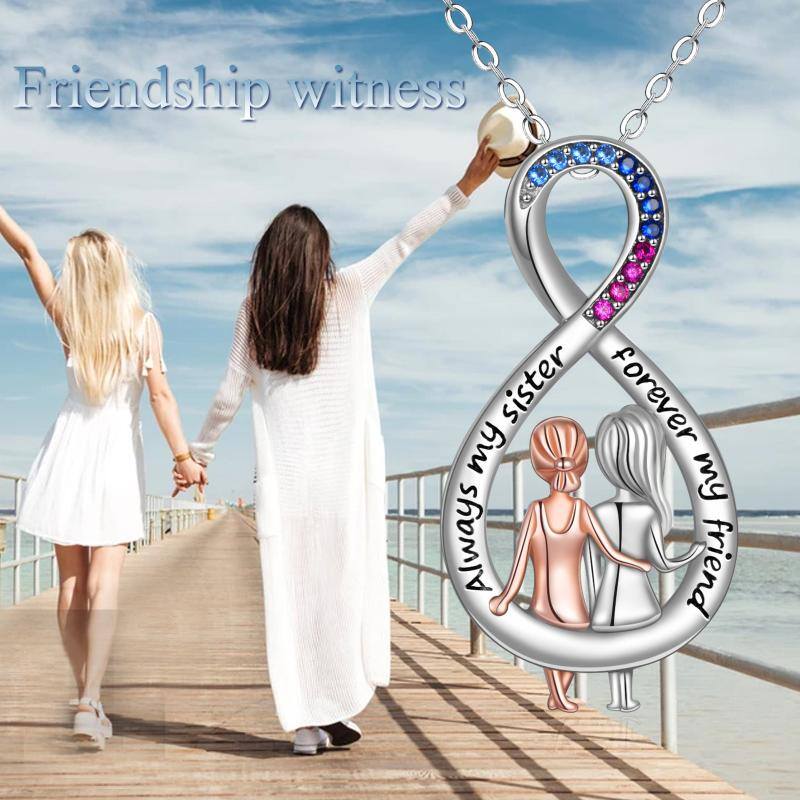 Sister Necklace Sterling Silver Always My Sister Forever My Friend Pendant Necklace Jewelry Gifts for Best Friend Sister