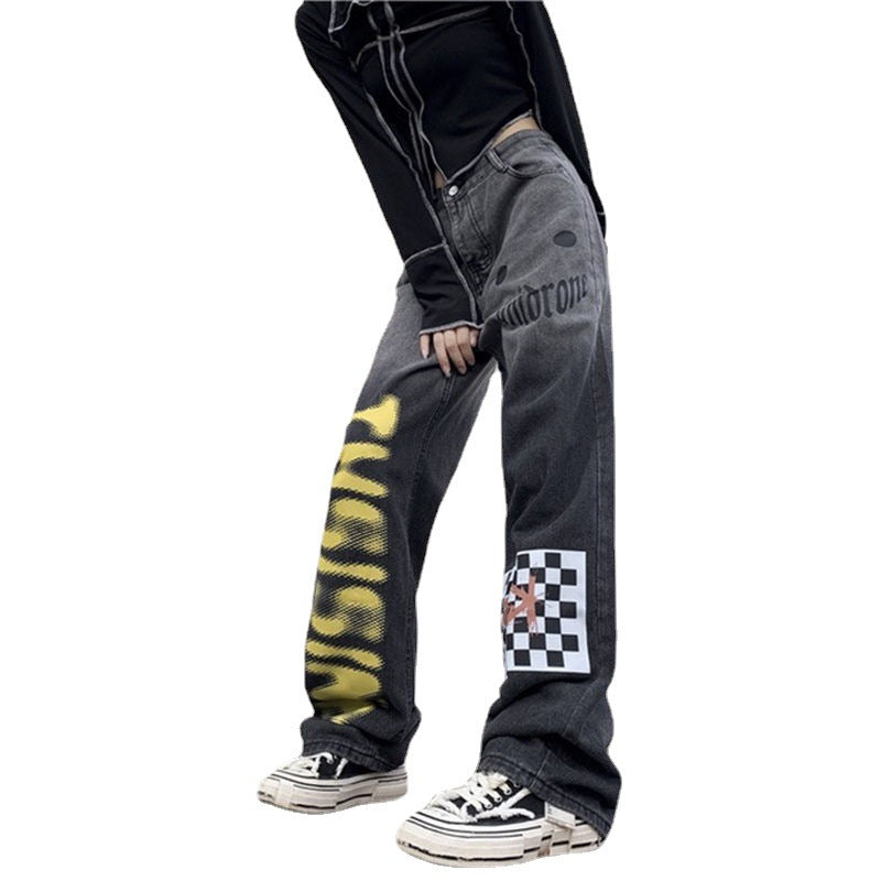 Trendy Harajuku Gradient Jeans Women's Straight Wide Leg Pants